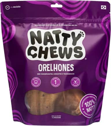 Mordedor Orelha Bovina Natural Desidratada Orelhones Natty Chews Para Cães - 3 Unidades