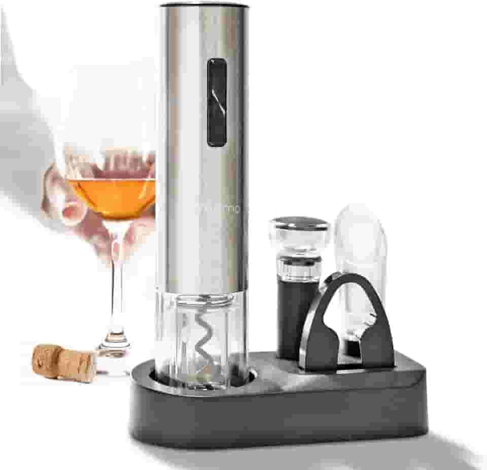 Momo Lifestyle Abridor de Vinho Elétrico Automático Recarregável com Kit Acessórios WineWiz, Saca Rolhas, Corta Lacre, Rolha a Vácuo, Aerador e Base de Armazenamento Bivolt