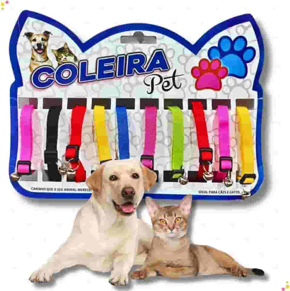 Kit Com 10 Coleiras Ajustáveis Com Guizo Para Pets Anti Enforcamento Em Nylon (Colorida)
