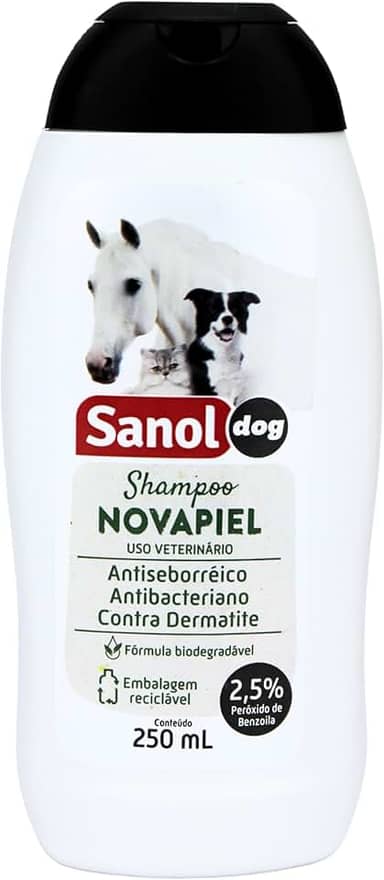 Sanol Dog Shampoo De Pêlos Para Cães / Gatos E Cavalos Novapiel 250 Ml Branco