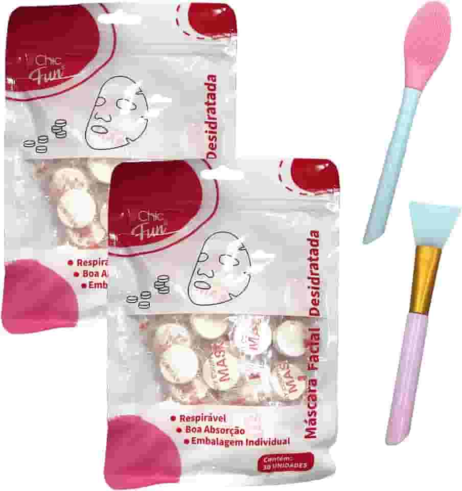 60un Máscara Descartável Desidratada e Pincel Limpeza Facial