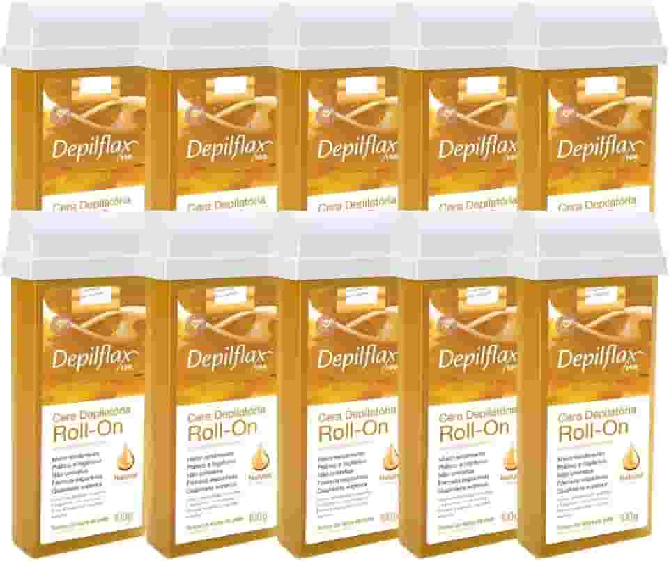 Kit 10 Refil Cera Depilatoria Corporal Profissional Depilação Roll On Depilflax Natural 100g