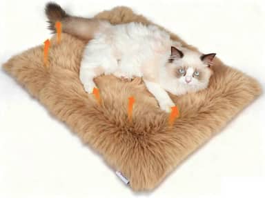 Cama para gatos autoaquecida, tapete para gatos e almofada de aquecimento com lã de pelúcia 63,5 cm x 50,8 cm, capa lavável, antiderrapante – almofada aquecida para gatos internos para gatinhos, cães
