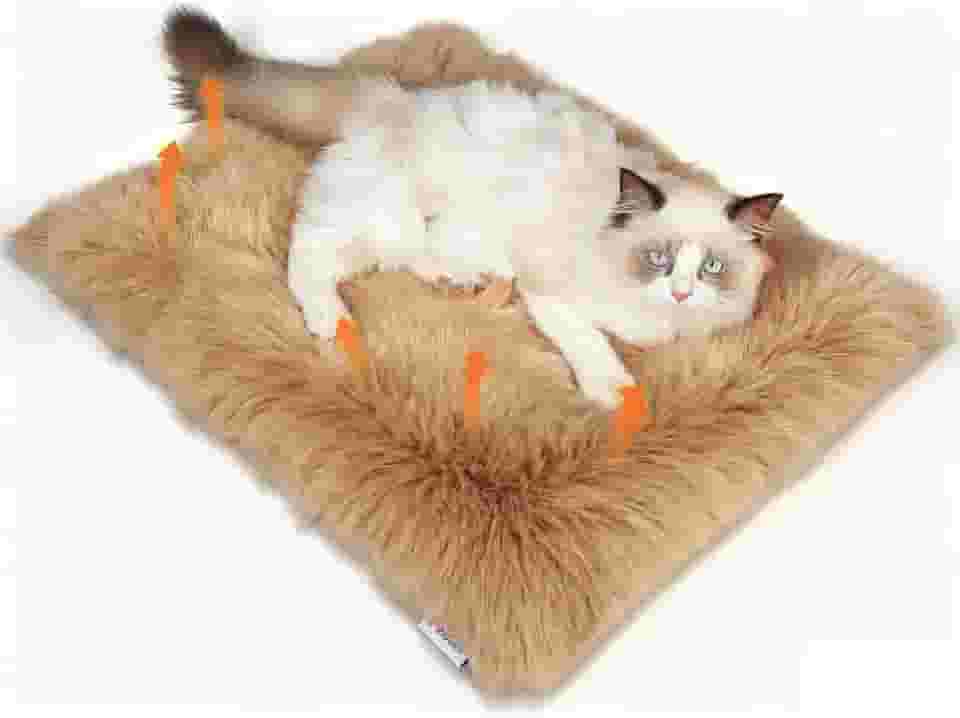 Cama para gatos autoaquecida, tapete para gatos e almofada de aquecimento com lã de pelúcia 63,5 cm x 50,8 cm, capa lavável, antiderrapante – almofada aquecida para gatos internos para gatinhos, cães