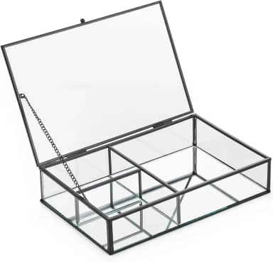 Oikos - Porta-Objetos de Vidro e Metal Preto 25cm com Tampa 3 Divisórias com Fundo Espelhado