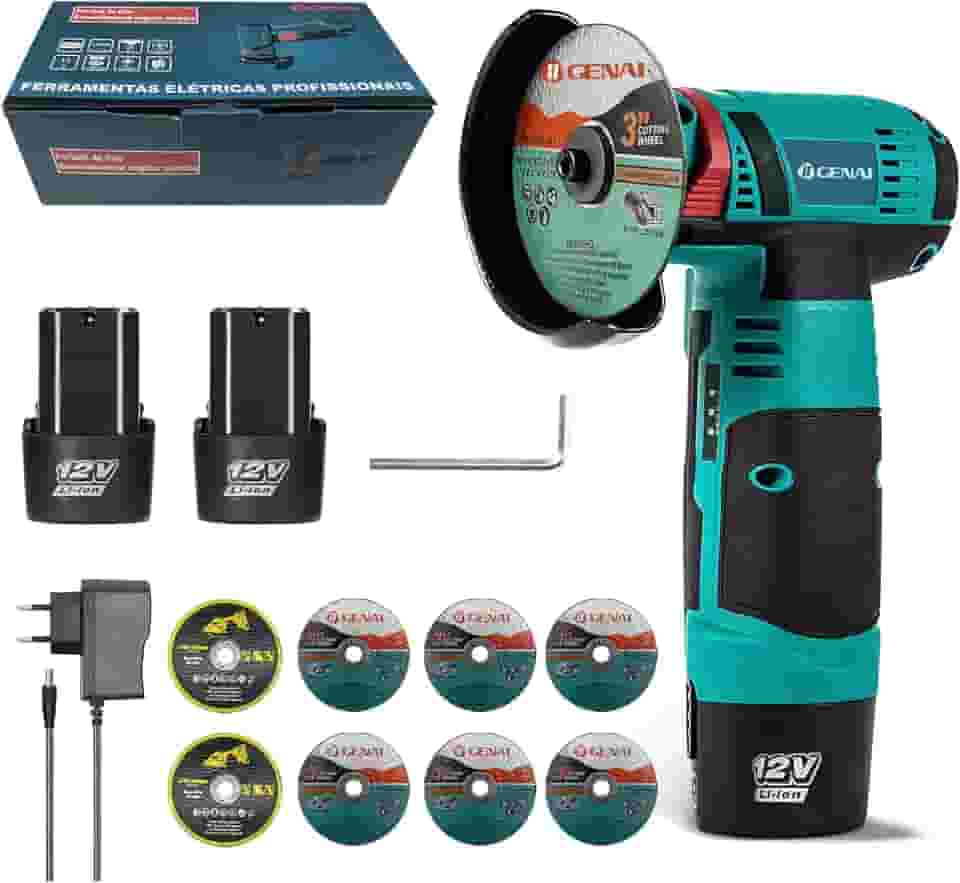 Esmerilhadeira Lixadeira Esmerilhadeira 110V/220V Sem Fio Portátil Serra Mármore A Bateria 12V (2 Bateria+8 Pcs Discos de Corte)