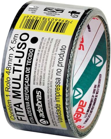 Adelbras Silver Tape Fita Adesiva Reforçada Multiuso de Tecido, Preto, 48 mm x 5 m