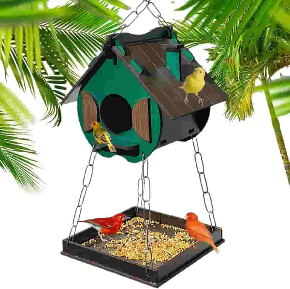 Comedouro Tratador Pássaros Livres Casinha De Passarinho Mdf (Verde)