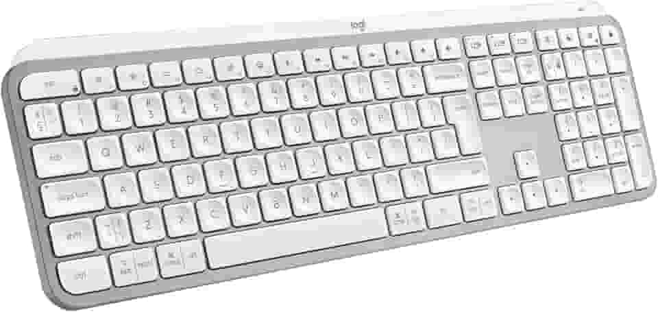 Teclado sem fio Logitech MX Keys S com Clique Silencioso, Teclas Programáveis, Iluminação Inteligente, Conexão Bluetooth ou Receptor USB Logi Bolt e Bateria Recarregável - Cinza Claro