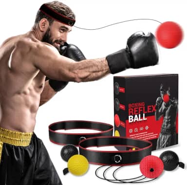 Conjunto de faixa de cabeça com bola reflexa de boxe – Inclui 4 bolas diferentes e 2 faixas ajustáveis para melhorar a proficiência de iniciantes, ótimo equipamento de boxe, meias perfeitas