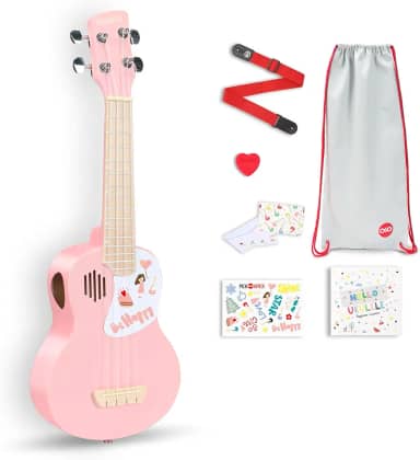 Ukulele soprano de 53 cm para crianças com bolsa Gig, livro de aulas, cartão de felicitações, palheta de feltro e alça de ukelele (rosa cereja)
