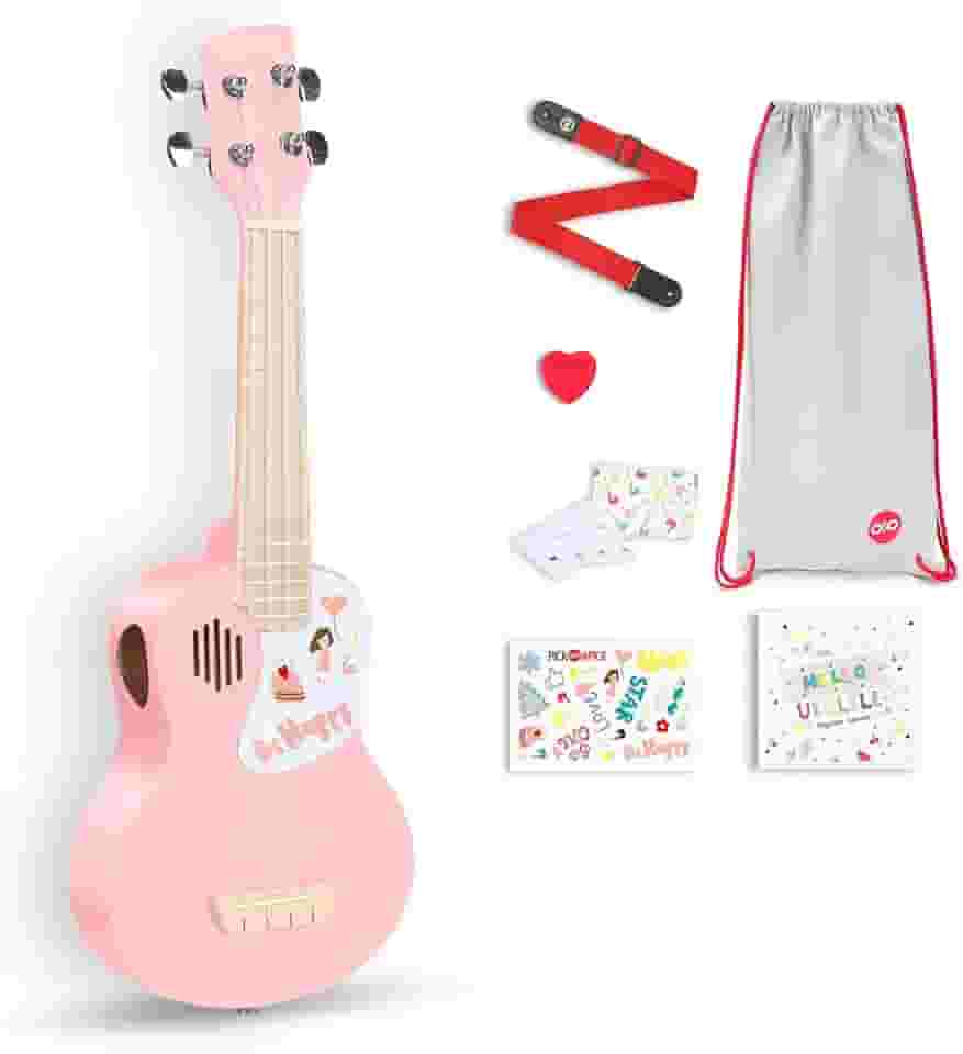 Ukulele soprano de 53 cm para crianças com bolsa Gig, livro de aulas, cartão de felicitações, palheta de feltro e alça de ukelele (rosa cereja)