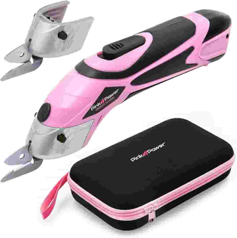 Pink Power Tesoura Elétrica Para Tecido, Cortador De Caixa Artesanato, Costura, Papelão, Carpete E Scrapbooking - Ferramenta Corte Profissional Resistente, Sem Fio, Com Estojo Armazenamento