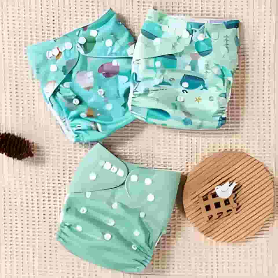 Kit 3 Fraldas Ecológicas Premium 3kg a 15kg + 3 Absorventes em Microfibra - Uso diário, Praia e Piscina