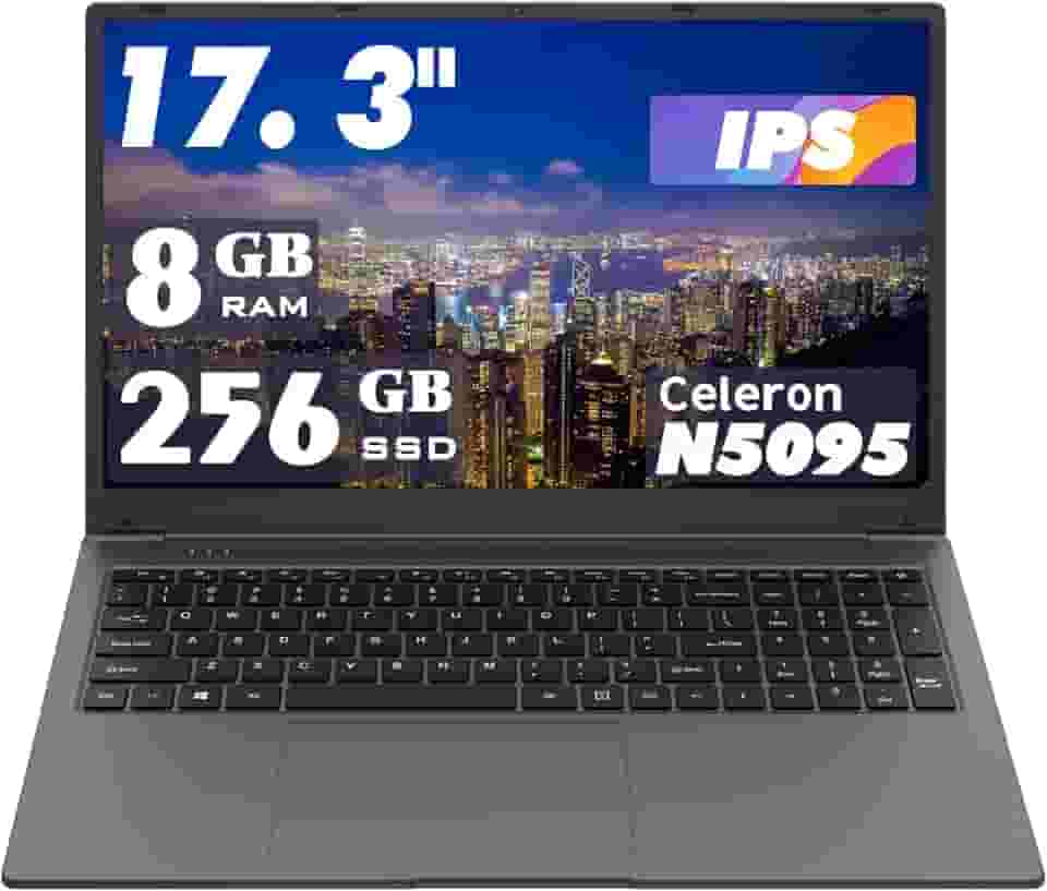 MTWZMM Laptop de 17,3 polegadas: processador Celeron N5095 (até 2,9 GHz), 8 GB de RAM + armazenamento SSD de 256 GB, SO Win 11, com WiFi, USB 3.0, webcam – ideal para estudantes e uso comercial