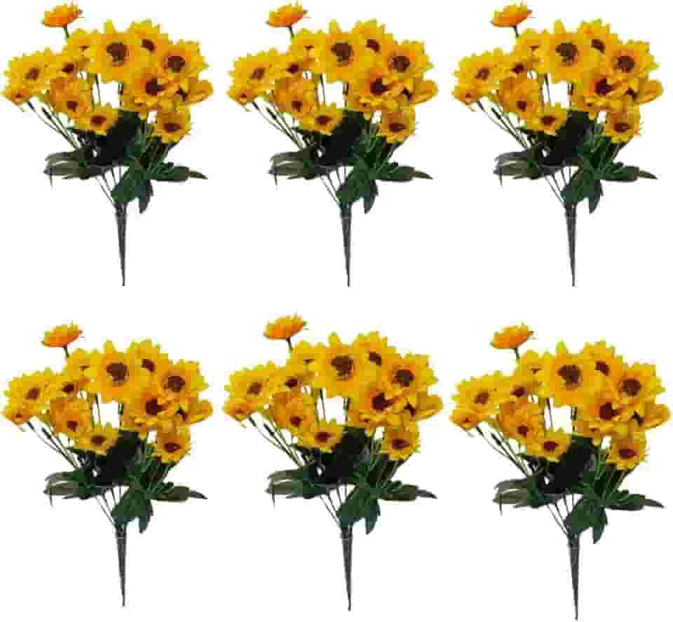 Kit 6 Buquês de Flores Artificiais Mini Girassol para Decoração, Vaso ou Centro de Mesa 30cm