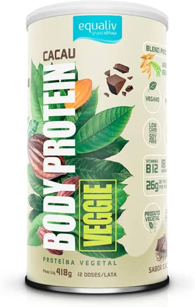Equaliv Body Protein Veggie - Proteína Vegetal - Blend Proteico de Arroz e Ervilha - Zero Lactose - Vegano - Sabor Cacau - 418g