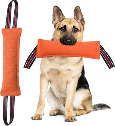 Clysoru Brinquedo de puxar para cães com 2 alças vermelhas fortes, equipamento de treinamento duradouro, brinquedo interativo de cachorro a cães grandes, melhor para puxar cabo de guerra brinquedos de