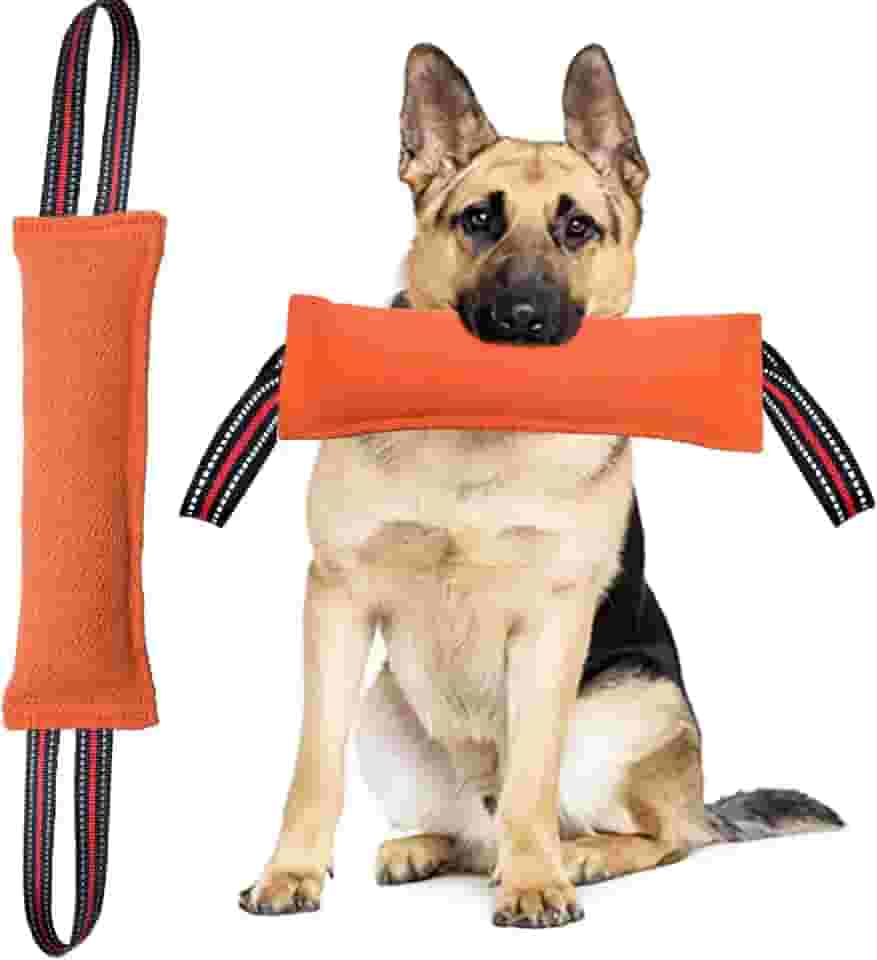 Clysoru Brinquedo de puxar para cães com 2 alças vermelhas fortes, equipamento de treinamento duradouro, brinquedo interativo de cachorro a cães grandes, melhor para puxar cabo de guerra brinquedos de