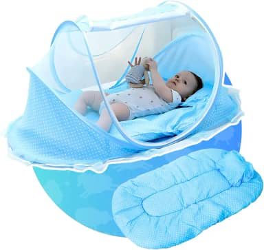 Berço Mosquiteiro Cama Acolchoada Portátil Para Bebê Tenda Dobrável Proteção Contra Mosquito (Azul)