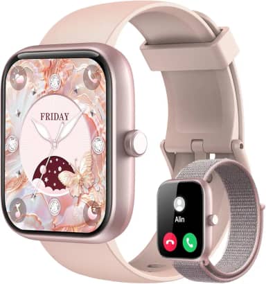 Smartwatch Feminino, Tela HD de 1,83' Relógio Fitness com Alexa, 120 Esportes, Frequência Cardíaca e Monitoramento do Sono, IP68 à rova d'água, Compatível com Android iOS, 2 Pulseiras (Rosa)