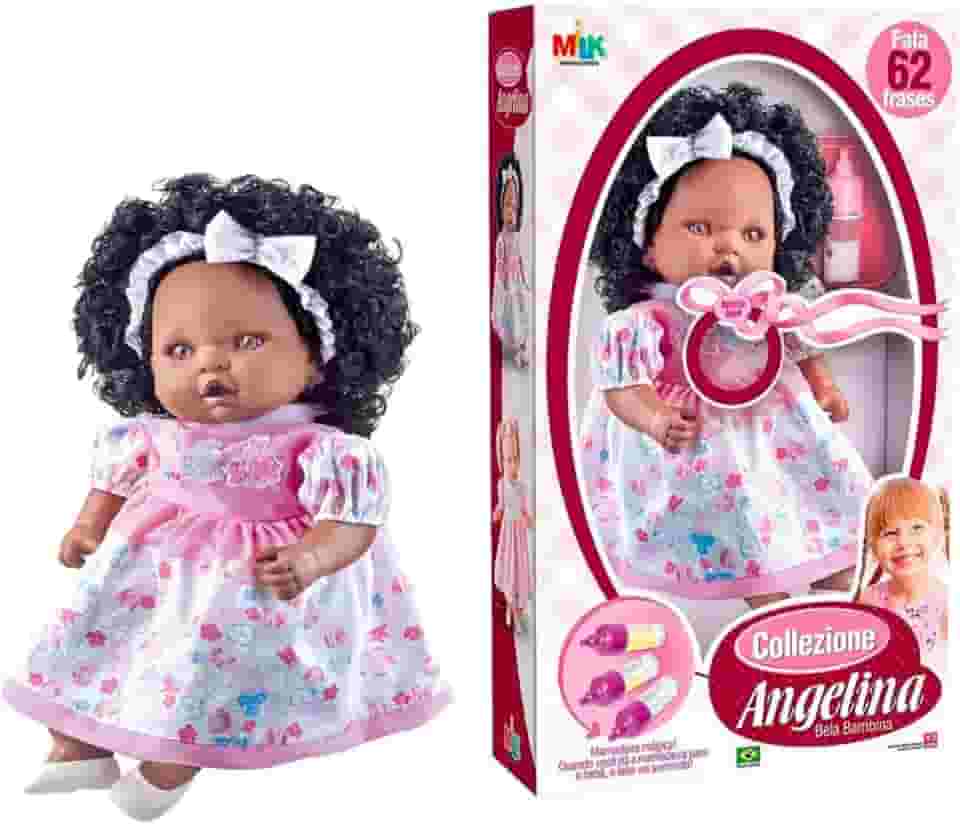 Genérico, Boneca Tipo Reborn Fala 62 Frases Angelina Negra + Mamadeira