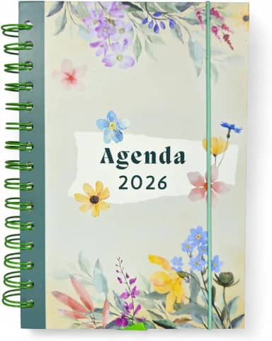 Agenda Diária 2026, 21x14cm, 168 Folhas, Capa Dura, Espiral, Estampa Floral Borboletas (FLORES AQUARELA)