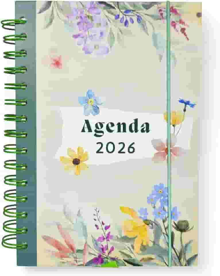 Agenda Diária 2026, 21x14cm, 168 Folhas, Capa Dura, Espiral, Estampa Floral Borboletas (FLORES AQUARELA)