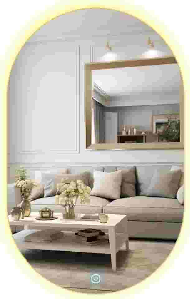 Espelho Led Oval Decorativo 60x40cm Lapidado Touch Screen (6000K LUZ FRIA)