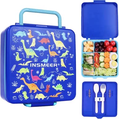 INSMEER Marmita Termica Infantil - 1,3 Litros, Lancheira Termica Portátil Com Talheres, Com 4 Compartimentos, À Prova De Fugas, Fácil De Limpar, Adequado Para Rapazes E Raparigas (Azul)