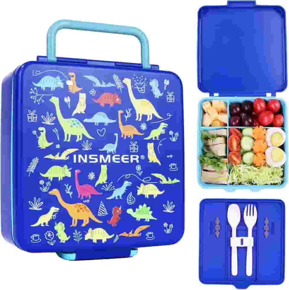 INSMEER Marmita Termica Infantil - 1,3 Litros, Lancheira Termica Portátil Com Talheres, Com 4 Compartimentos, À Prova De Fugas, Fácil De Limpar, Adequado Para Rapazes E Raparigas (Azul)