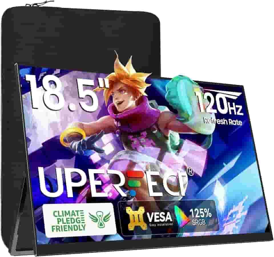 UPERFECT Monitor Portátil de 18,5' 120 Hz 100% Srgb 1080P com Vesa e Suporte 180 ° Ajustável Ultrafino e Leve Sem Moldura Fhd Freesync Ips Hdr Gaming Display, Segundo Monitor de Viagem para Laptop