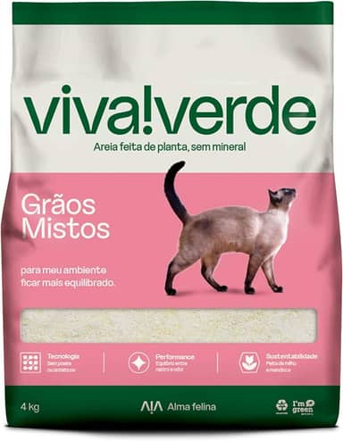 Viva Verde Areia Higiênica Biodegradável Para Gatos Grãos Mistos 4Kg