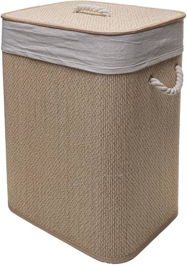 LYOR - Cesto de Bambu para Roupas Dobrável com Forro em Tecido e Tampa Cozy 40cm x 30cm x 50cm