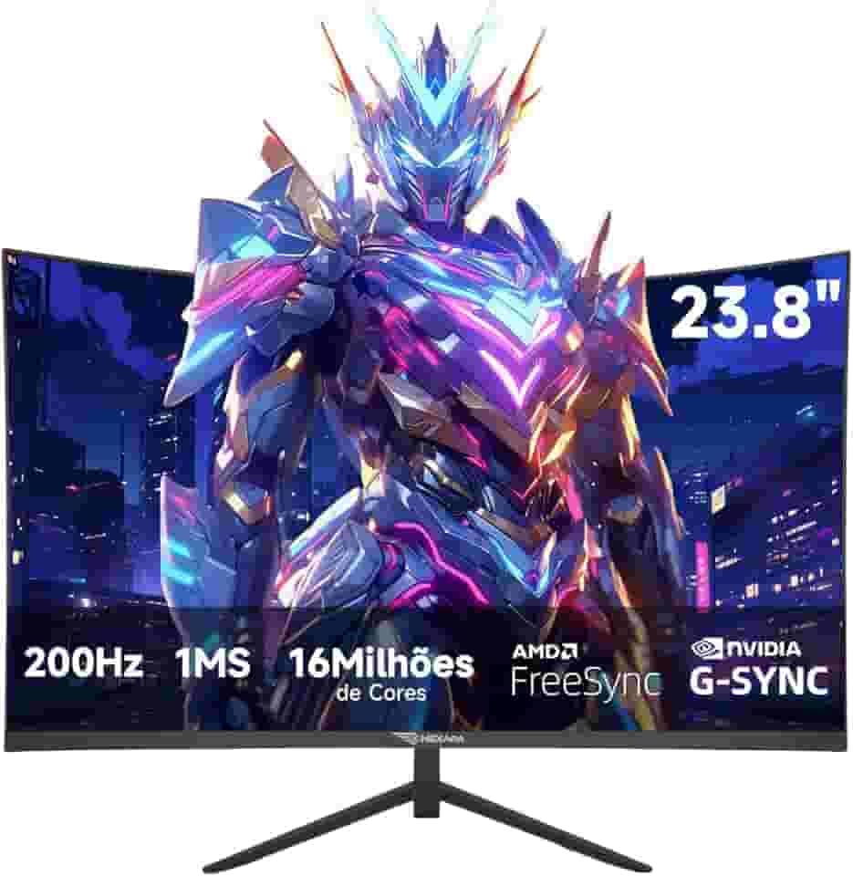 Monitor Gamer Curvo 23.8 Polegadas 200Hz - 1ms,R1500,Full HD 1920x1080,Tecnologia AMD FreeSync e NVIDIA G-SYNC,Alto-Falantes Integrados,Suporte VESA - Ideal para Filmes e Entretenimento e Jogos