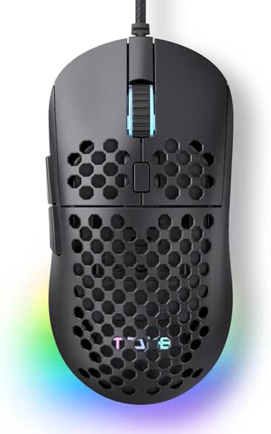 Mouse Gamer TMKB Falcon M1SE Ultraleve Honeycomb, sensor óptico de 12800DPI de alta precisão, 6 botões programáveis, RGB personalizável, mouse ergonômico para jogos com fio - preto fosco