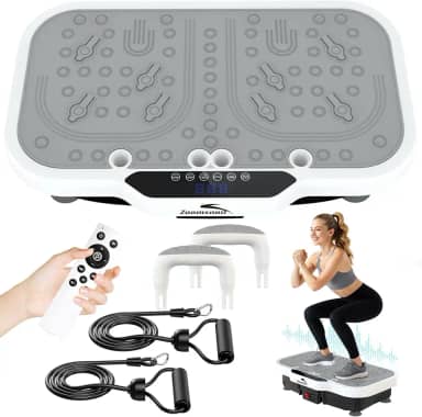Máquina de exercício com placa vibratória, 8000 vibrações/min plataforma de fitness ajustável, capacidade de 180 kg, plataforma extra grande para treino de corpo inteiro com Bluetooth para