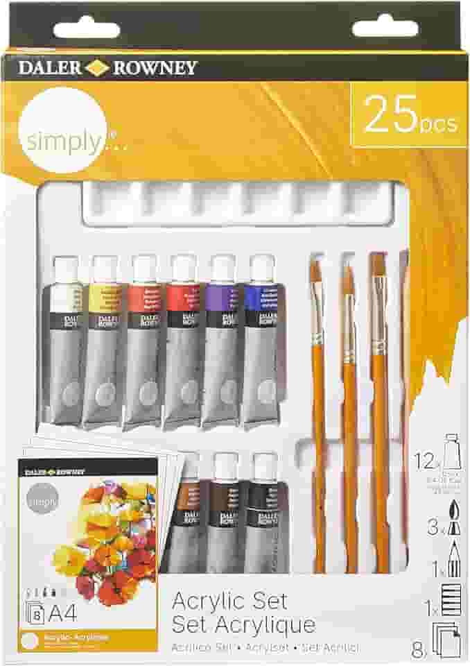 DALER ROWNEY Simply Acrilic Set, Kit Tinta Acrílica Para Iniciantes, 25 peças