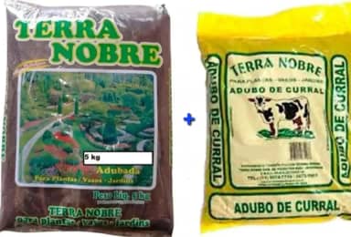 Kit Terra Adubada 5Kg + Adubo Orgânico de Curral 1Kg Terra Nobre - Plantas - Hortas - Plantação