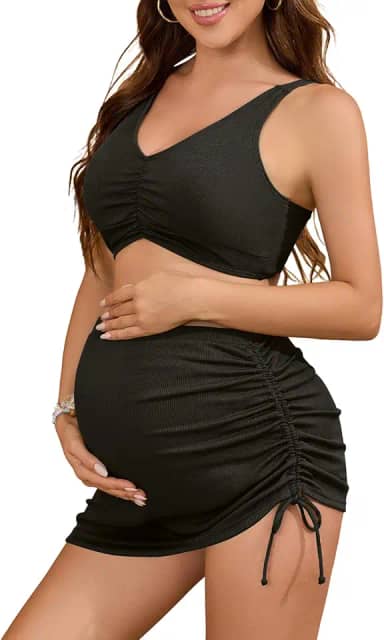 Conjunto de biquíni para gestantes de duas peças com saia cintura alta para gestantes