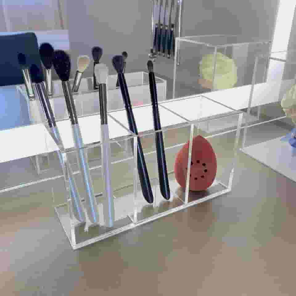 Porta organizador de pincel de maquiagem simples de acrílico transparente