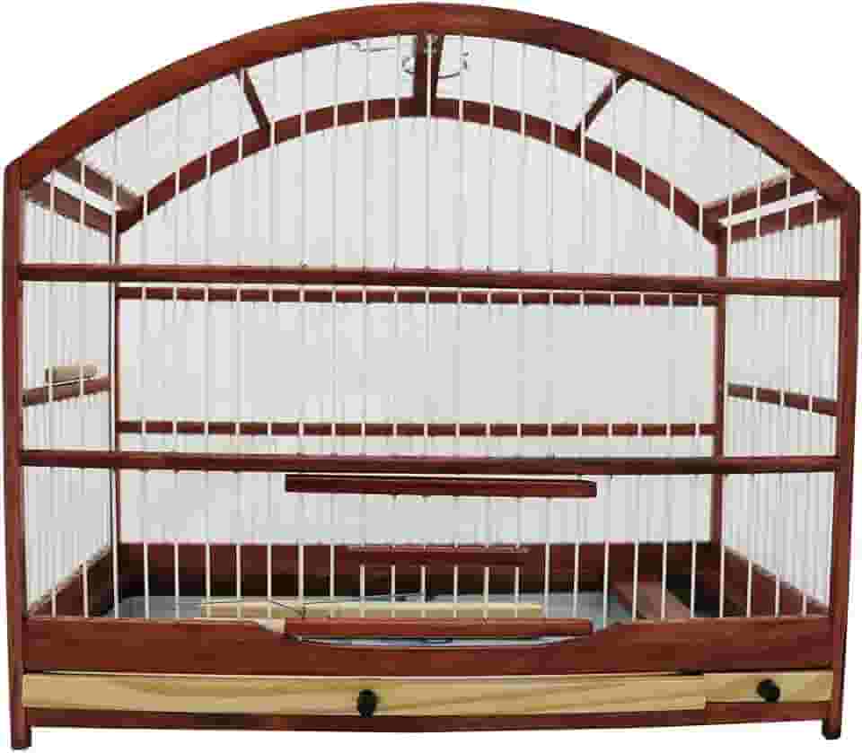 Gaiola Pequena Para Passarinho Em Madeira - Coleira/Coleiro/Coleirinha Mogno