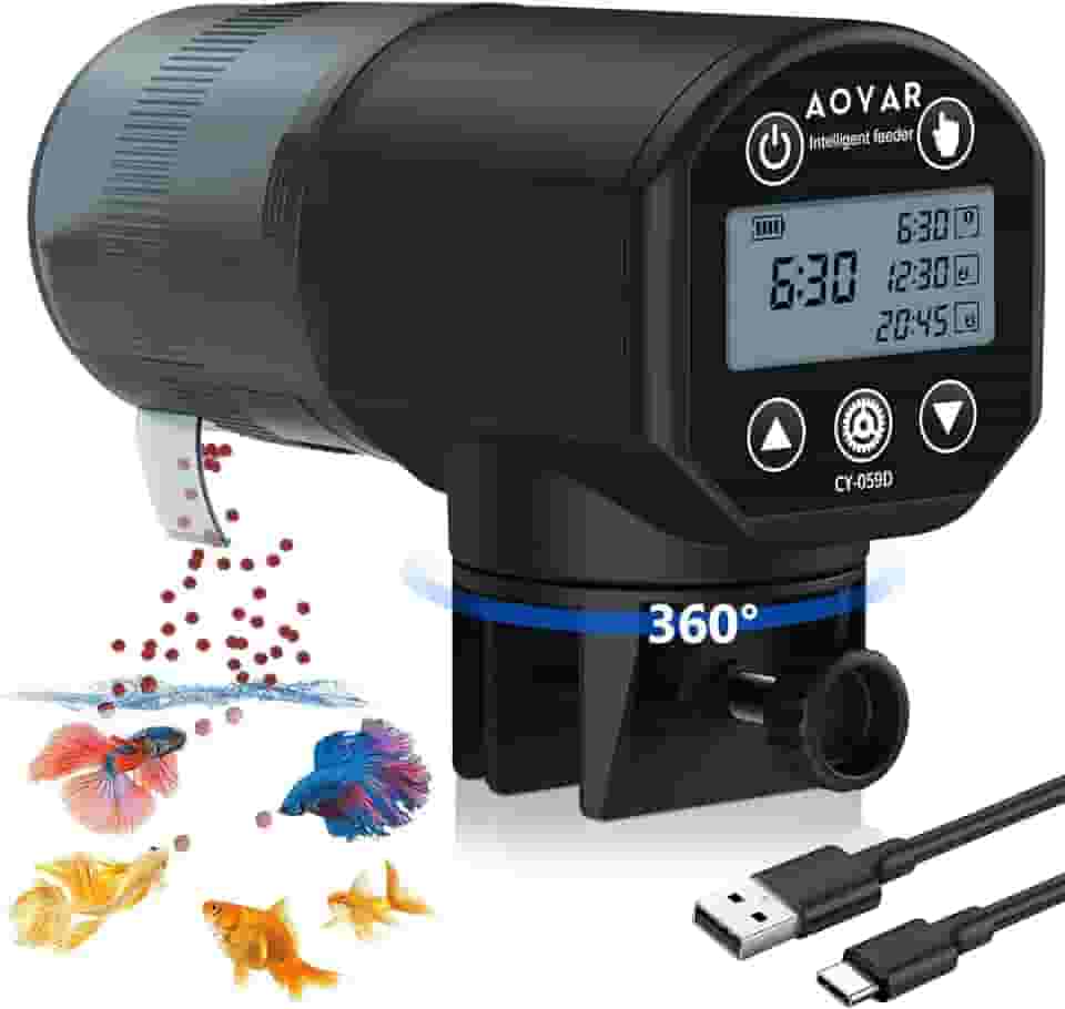 Alimentador automático de peixes para aquário: alimentadores automáticos recarregáveis para lagoa de tartaruga de tanque Betta - Dispensadores de temporizador de alimentação inteligente de 200 ml para