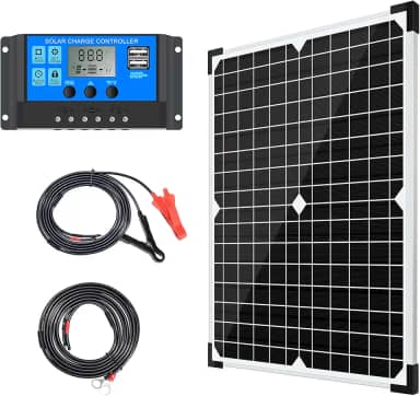 Apowery Kit de painel solar 20W 12V monocristalino com controlador de carga solar 10A + cabo de extensão com clipes de bateria, terminal de anel de vedação para sistema de RV Marine Boat Off Grid