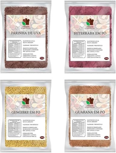 Beterraba Uva Gengibre Guaraná em pó 100g Pré Treino Natural