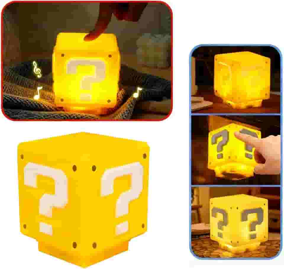 Luminária Para Quarto Super Mário Com Som Cubo Bloco Gamer Abajur De Cabeceira Mesa