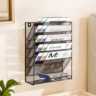 Organizador de Documentos, Organizador de Arquivos Suspenso de 6 Camadas, Suporte de Arquivo de Parede de Malha, Suporte de Pasta de Papel com Bandeja Plana Inferior para Escritório