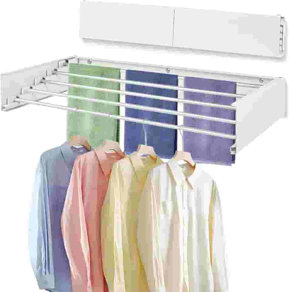 80 cm Varal de Parede Retratil Secreto Magico, Varal Retratil com 5 Varetas