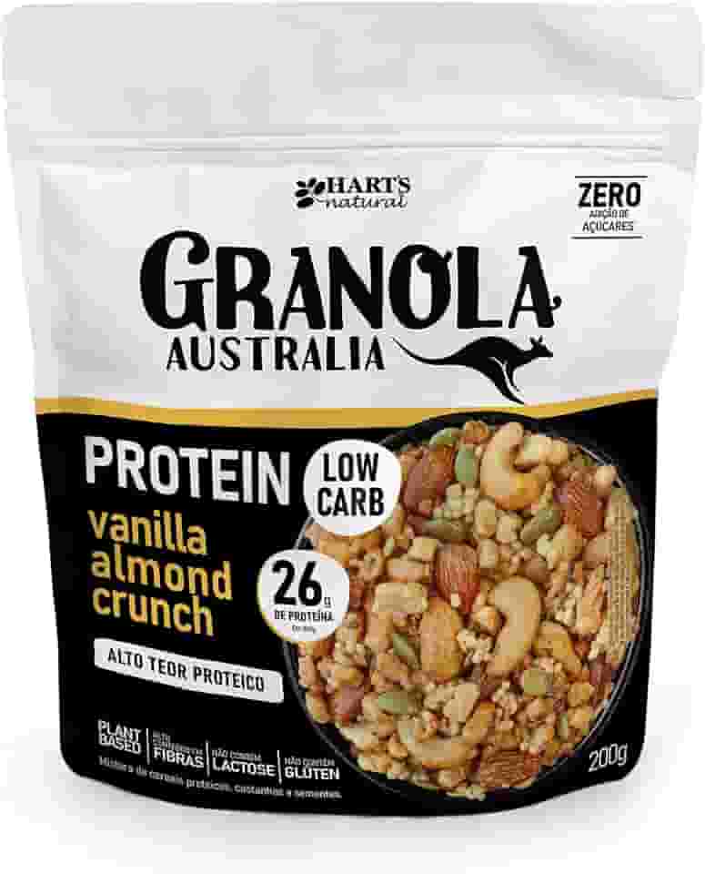 Hart's Natural Granola Australia Low Carb Keto Protein Vanilla Almond Crunch, 26g de Proteína, Granola Sem Açucar, Sem Lactose, Sem Glúten, Vegano, 200g