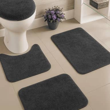 Jogo de Tapetes para Banheiro Antiderrapante, Base Antiderrapante, 3 Peças, Algodão Premium, Textura Felpuda (Cinza)